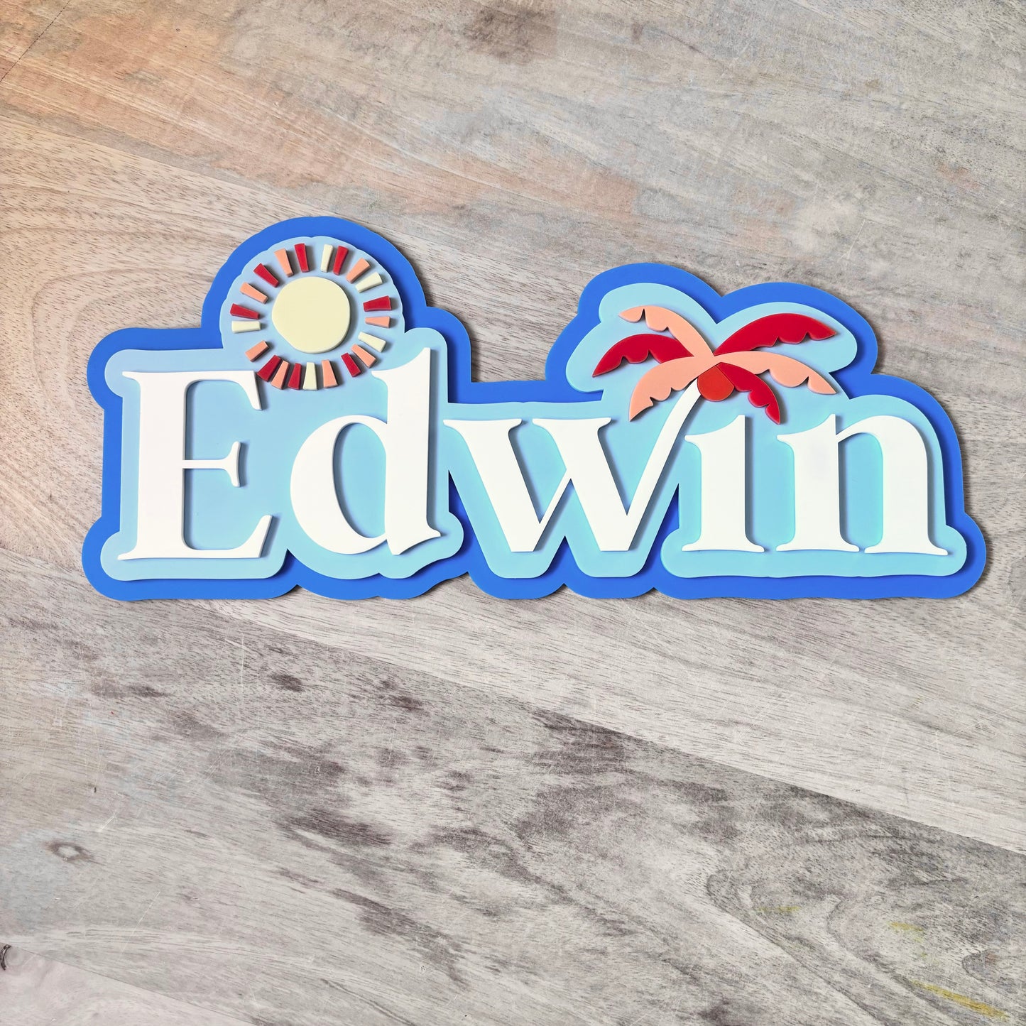 3 Layer Sun & Palm Name Sign