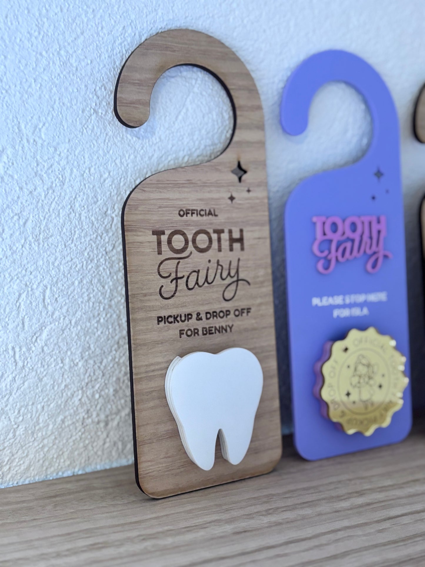 Personalised Coloured Tooth Fairy Pickup & Drop off Door Hanger