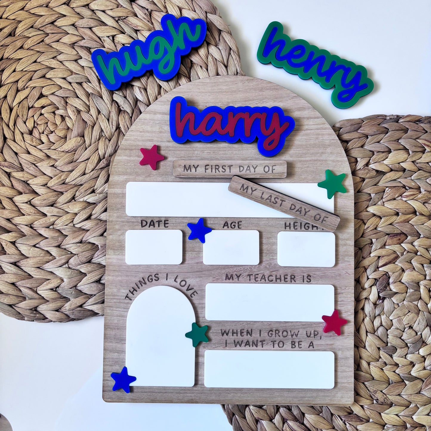 Additional Names for First Last Day of School Wood Star Board