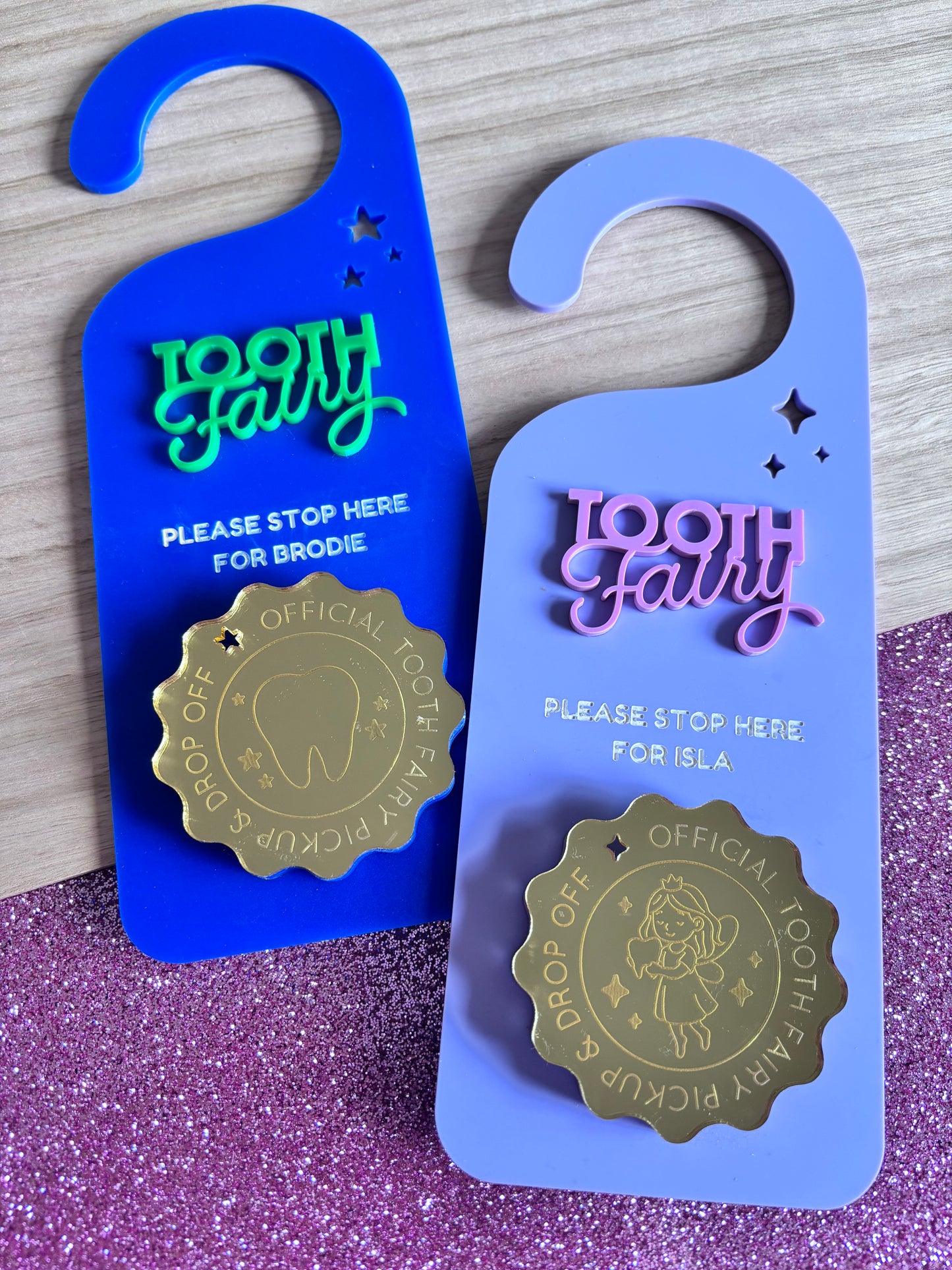 Personalised Coloured Tooth Fairy Pickup & Drop off Door Hanger