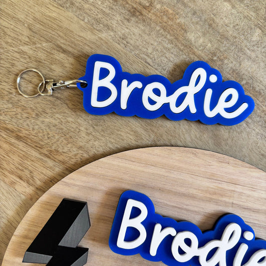Multi Coloured Cursive Name Keyring