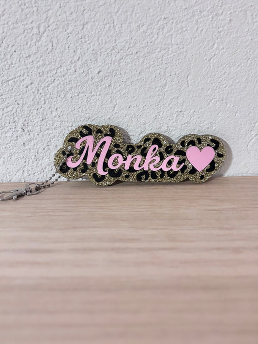 Leopard Heart Name Keyring