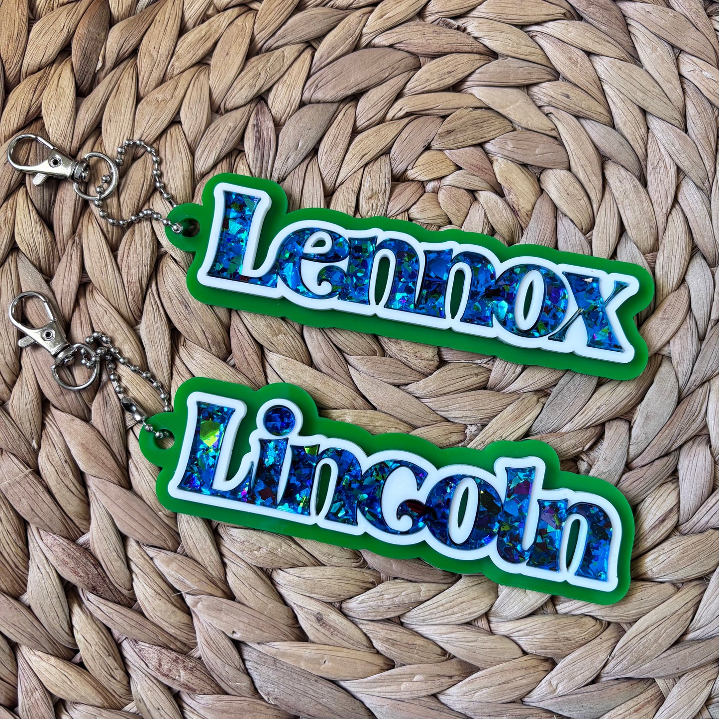 Sparkle Retro Font Name Keyring