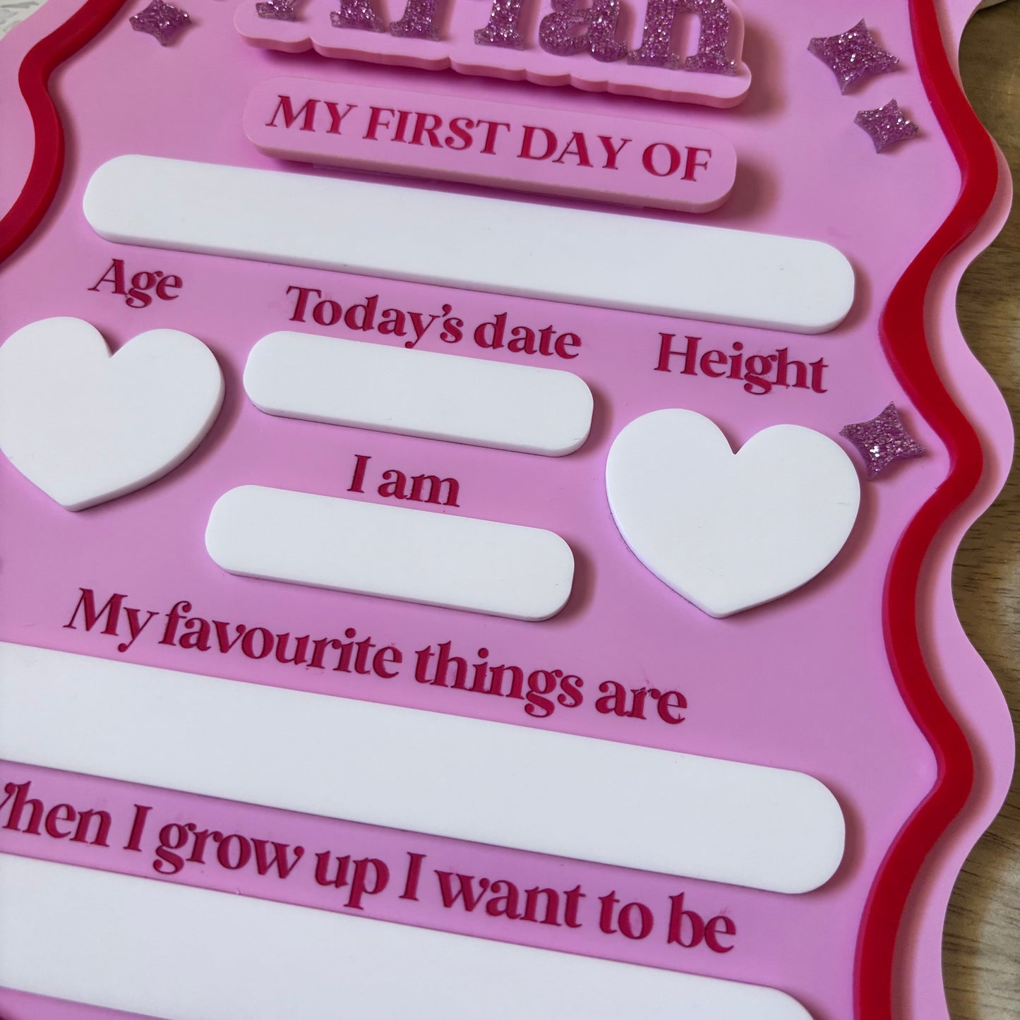 First & Last Day Rectangle Heart Bow Star Board