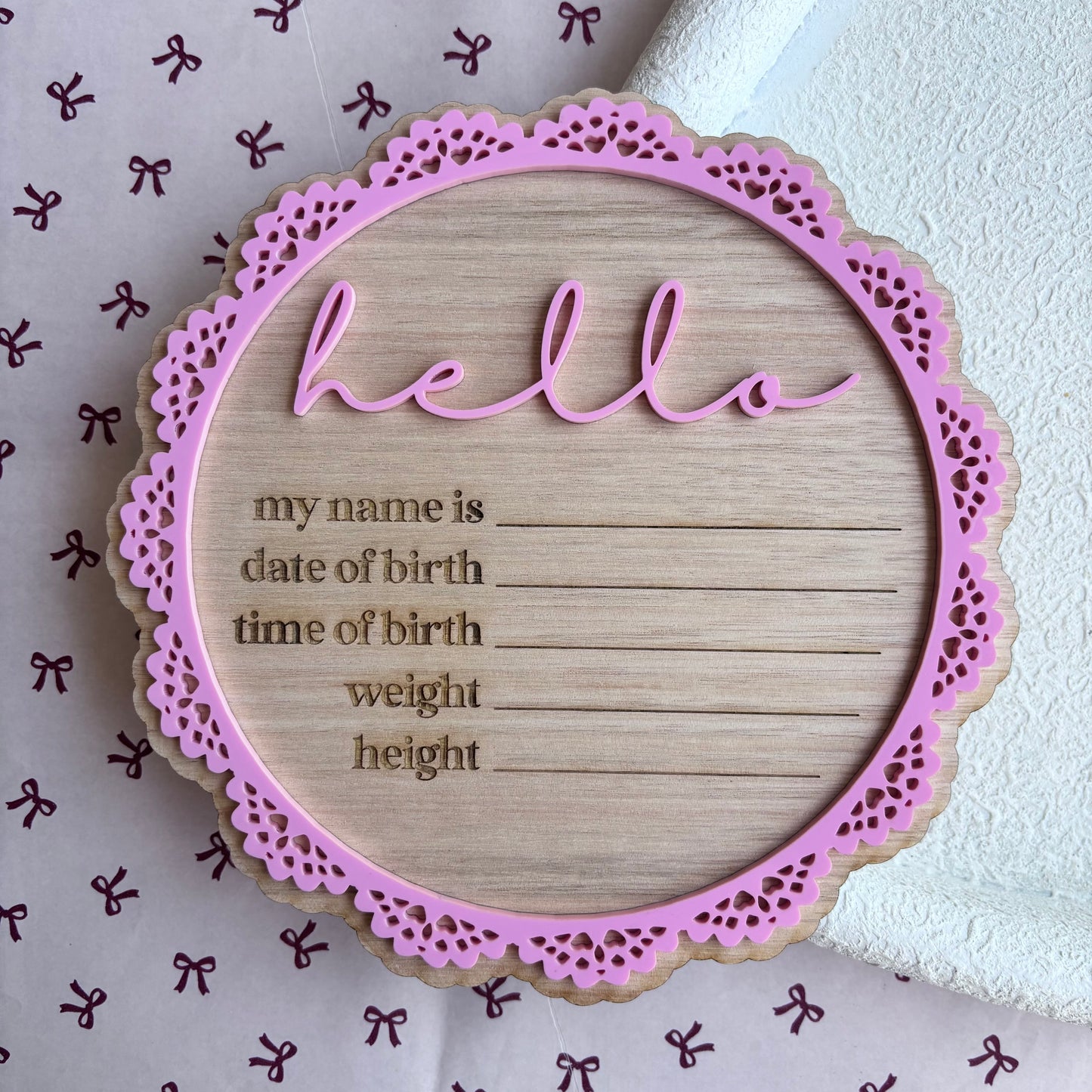 Hello Wooden Lace Border Board