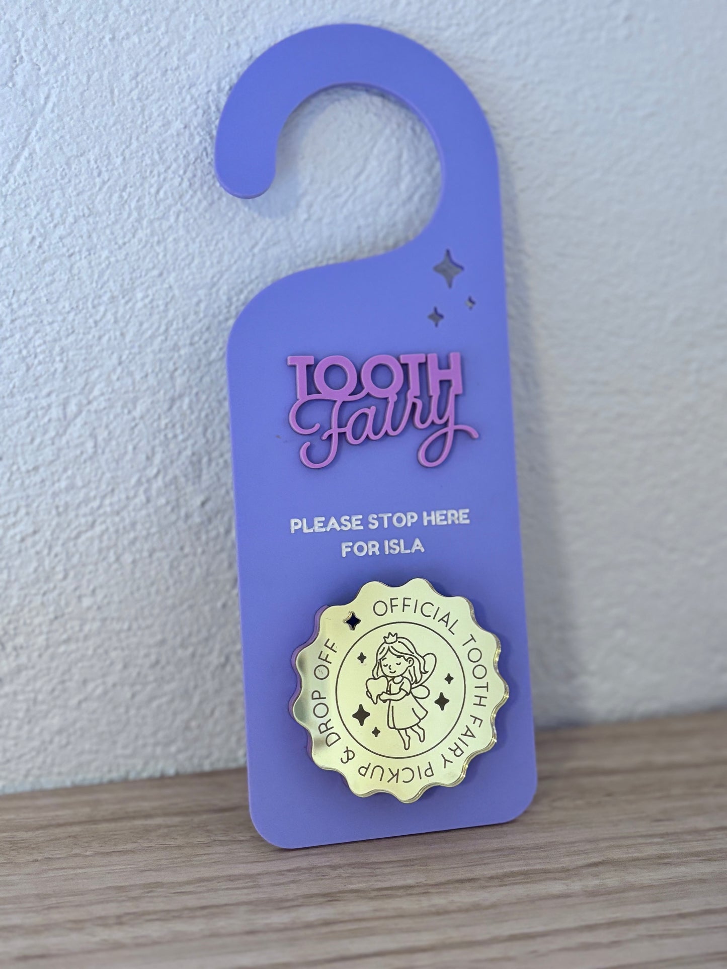 Personalised Coloured Tooth Fairy Pickup & Drop off Door Hanger