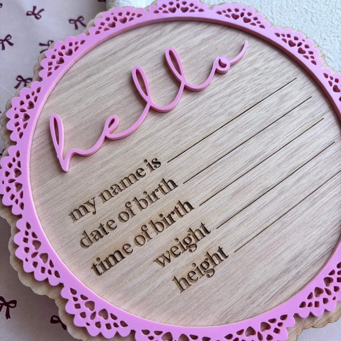 Hello Wooden Lace Border Board
