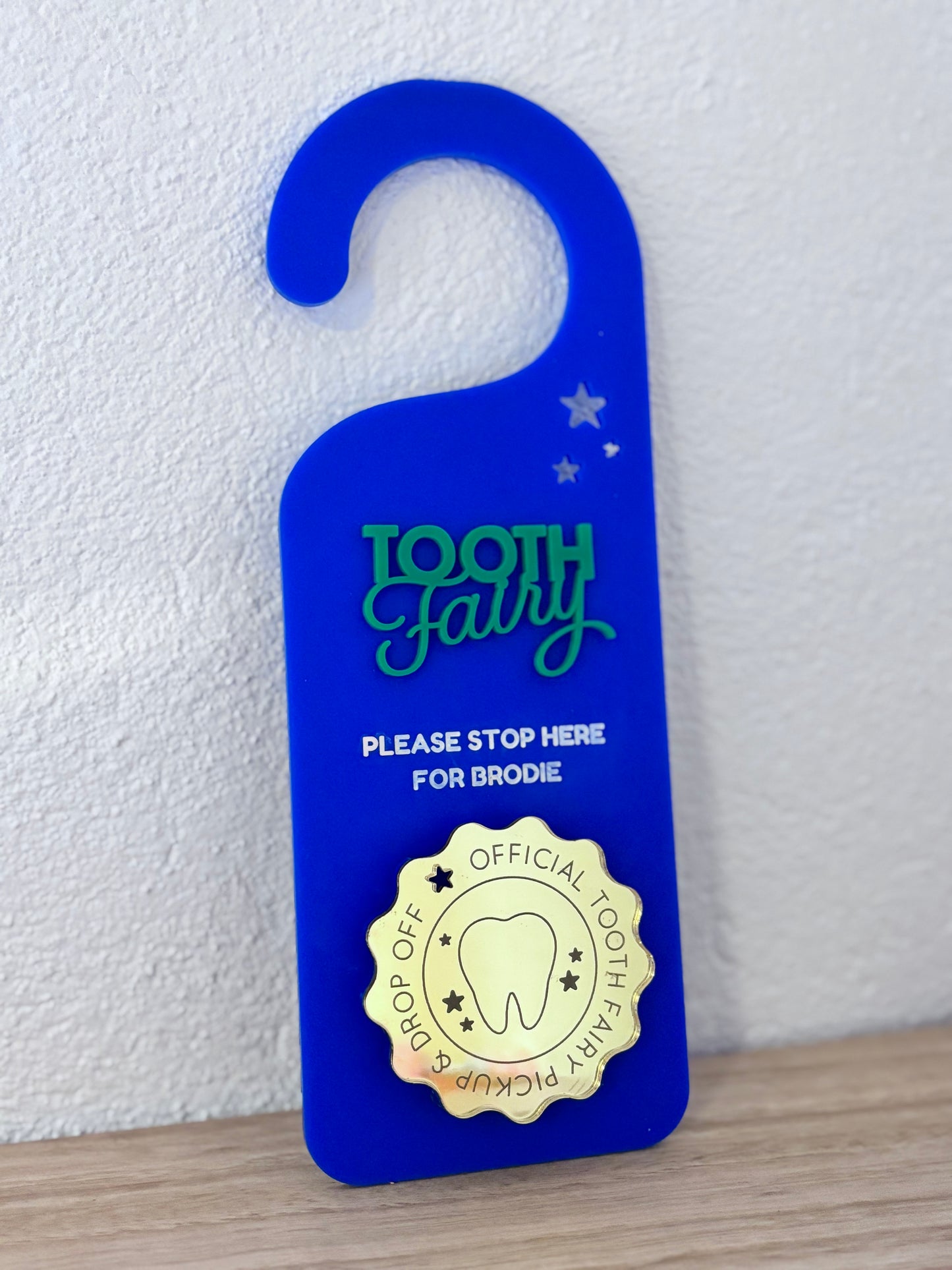 Personalised Coloured Tooth Fairy Pickup & Drop off Door Hanger