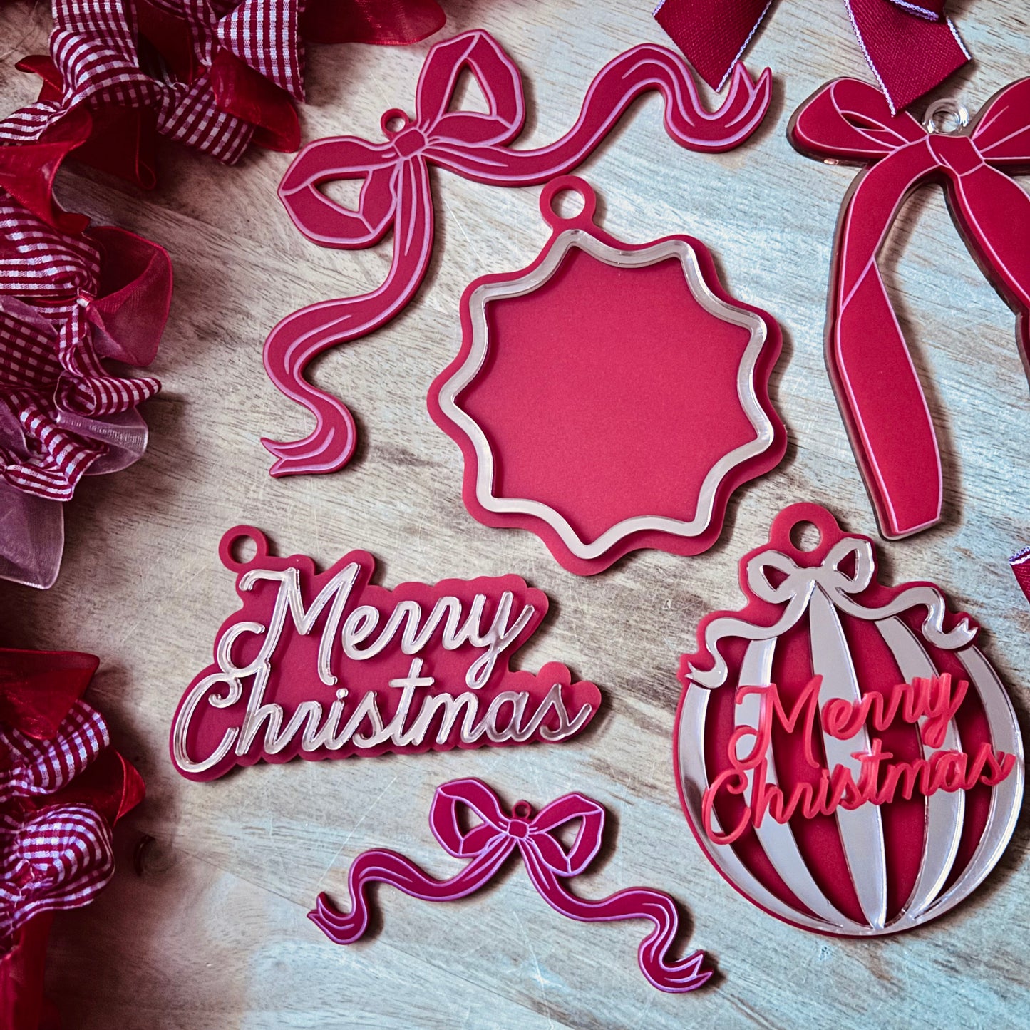 Acrylic Single Layer Wide Bow Ornament (3pk)
