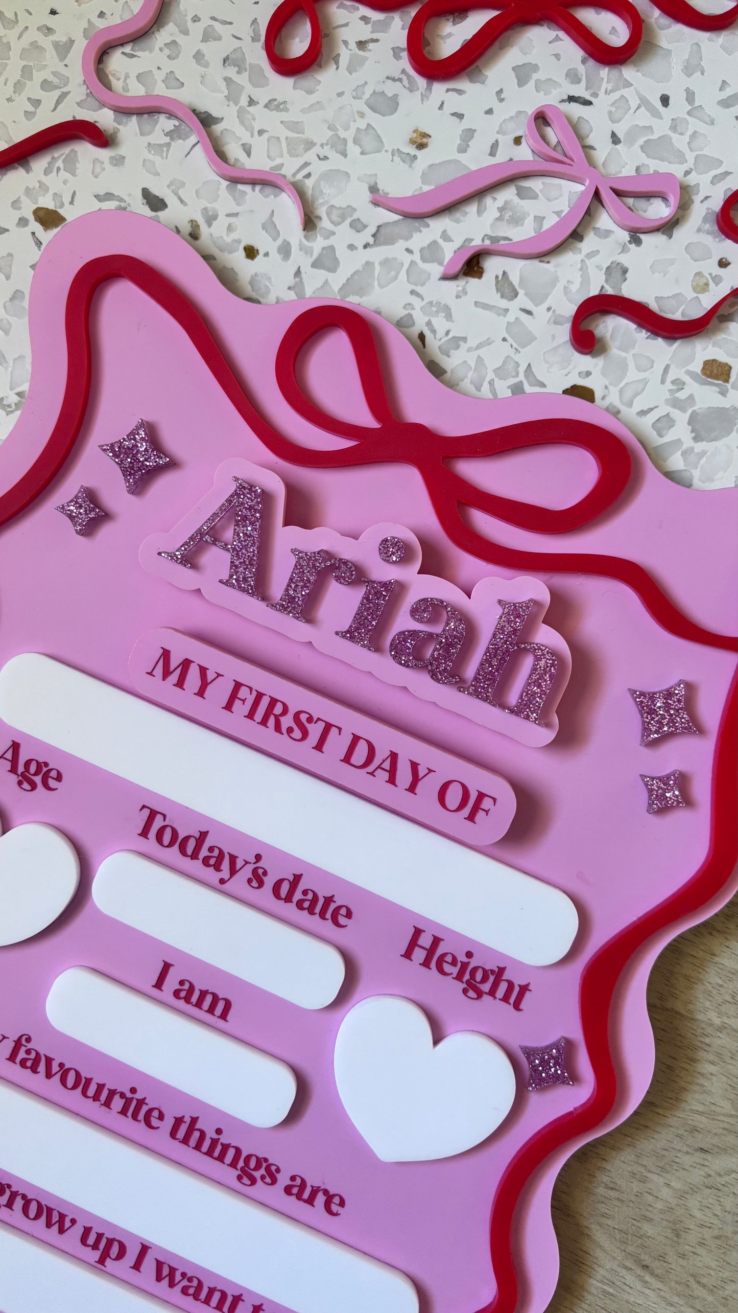 First & Last Day Rectangle Heart Bow Star Board