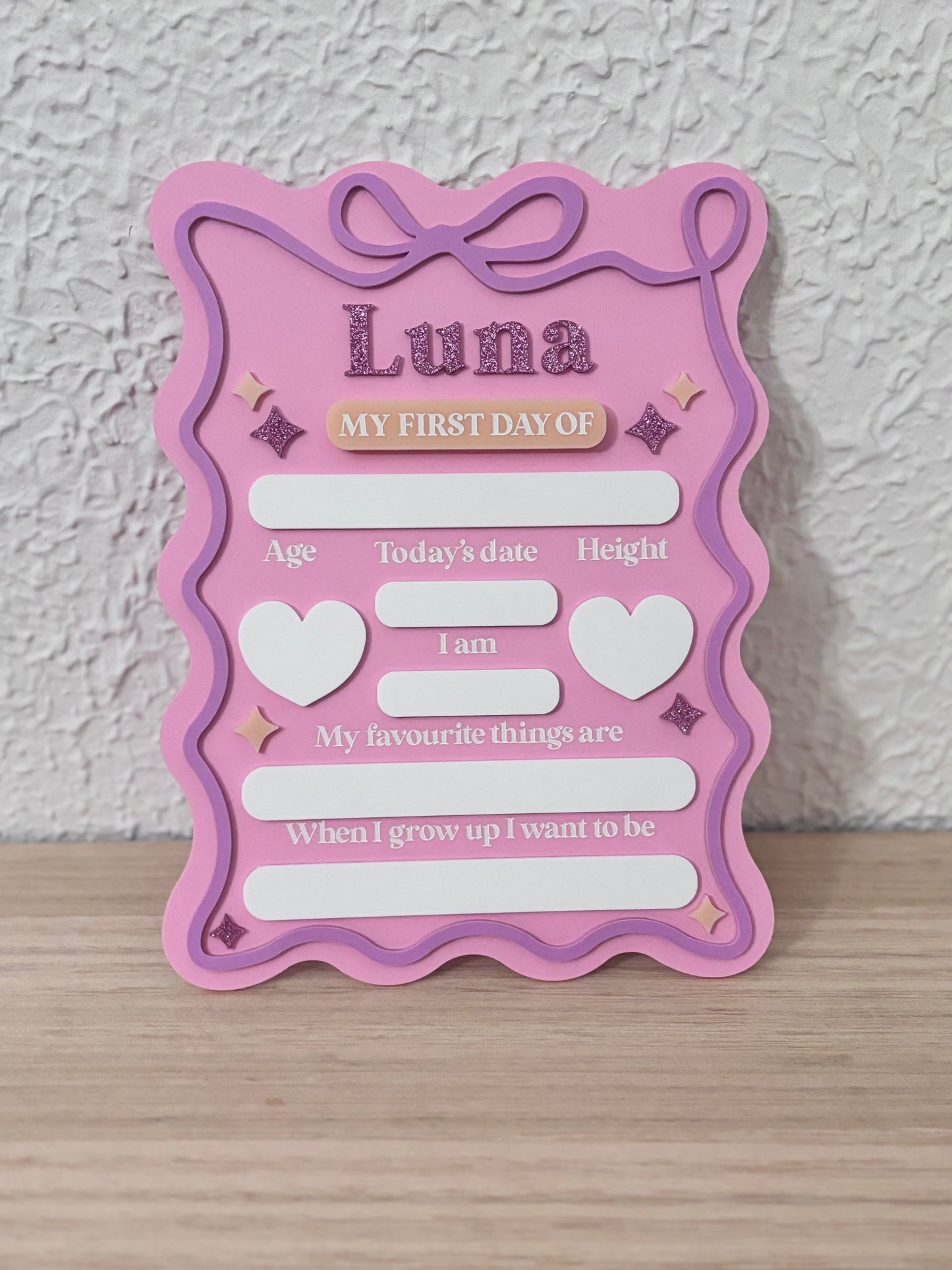 First & Last Day Rectangle Heart Bow Star Board