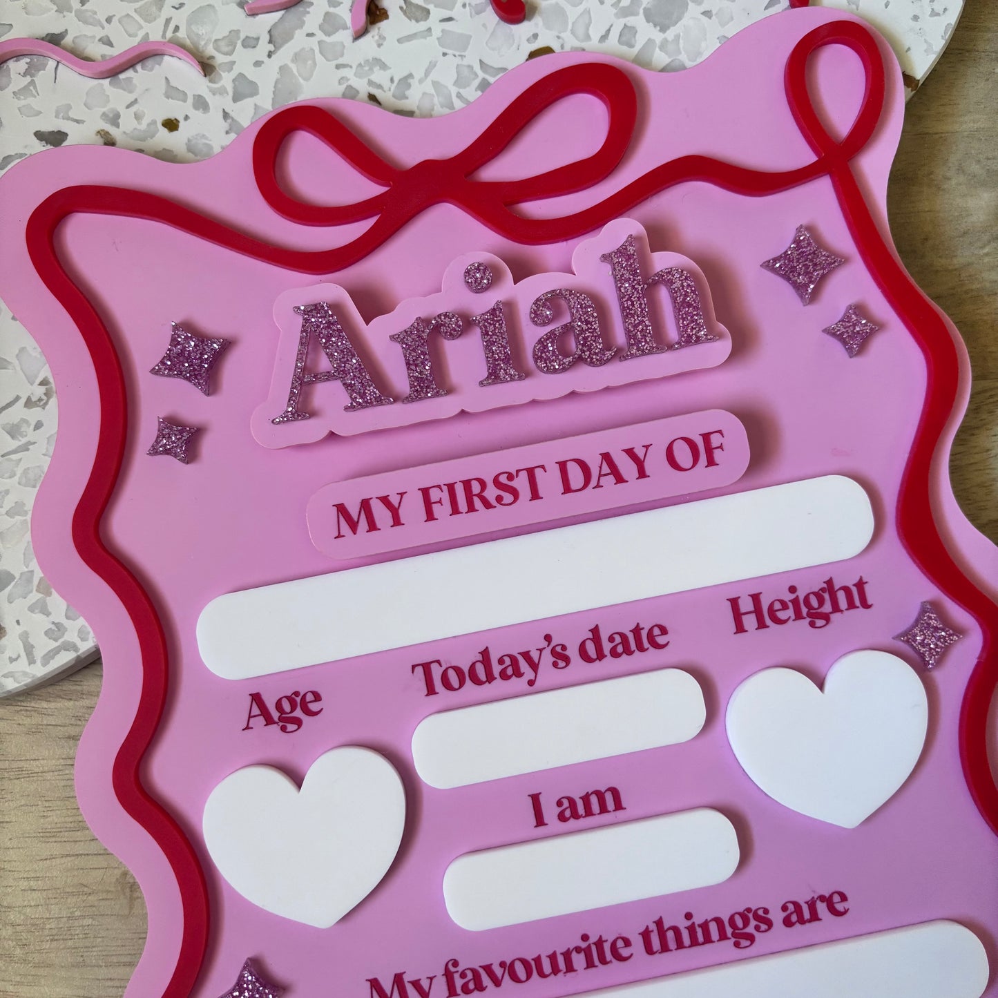 First & Last Day Rectangle Heart Bow Star Board