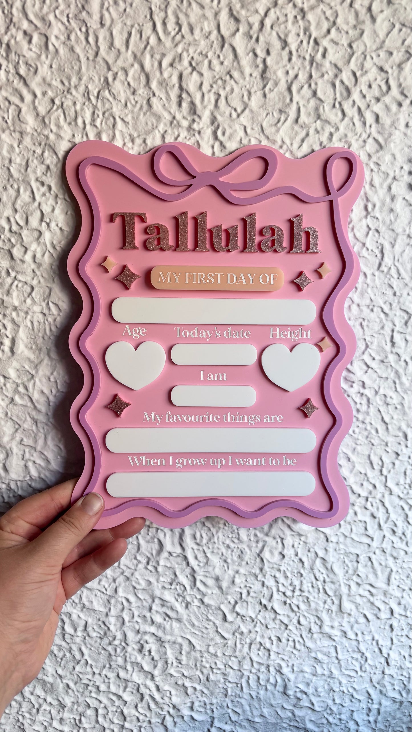 First & Last Day Rectangle Heart Bow Star Board