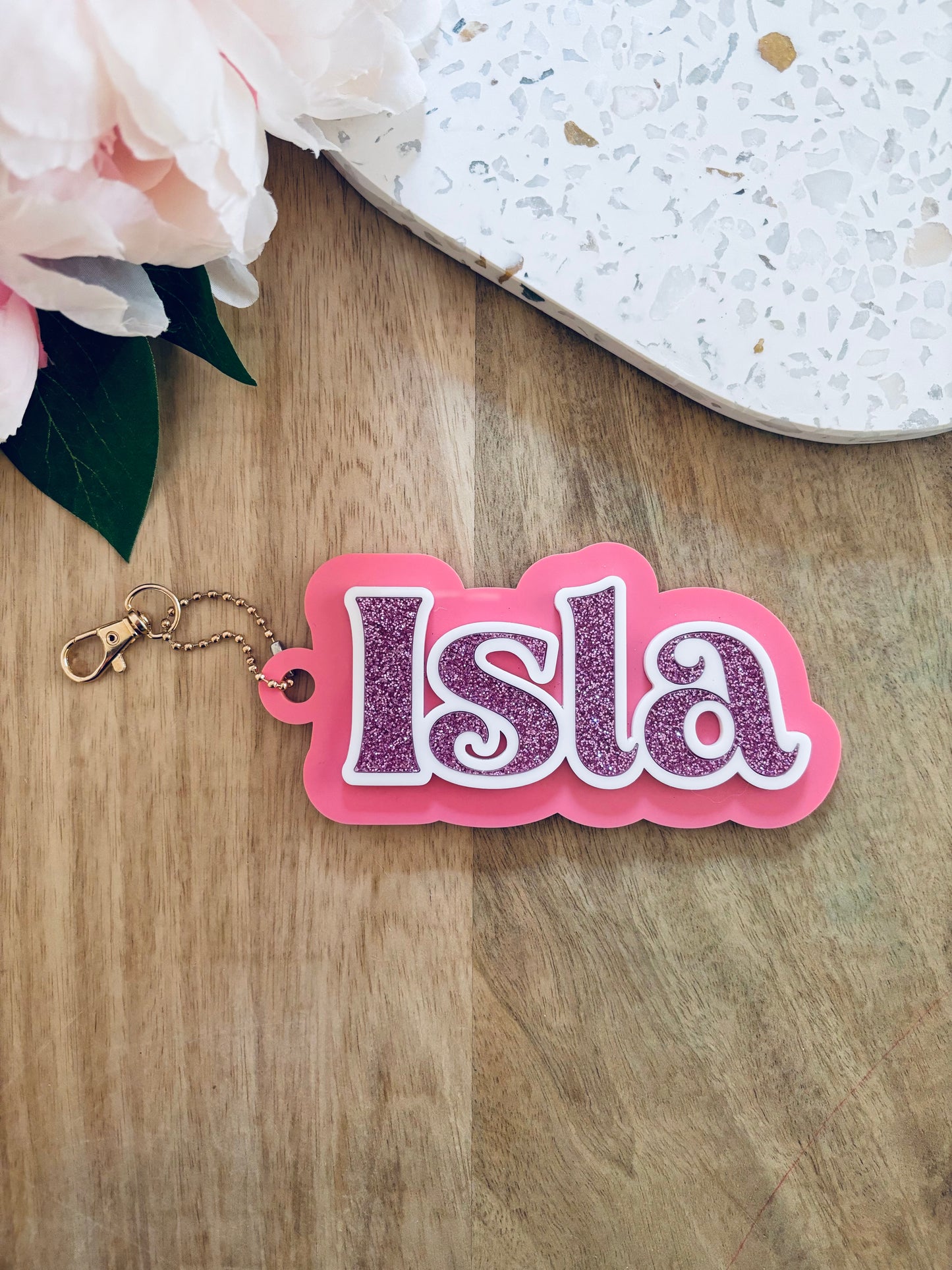 Sparkle Retro Font Name Keyring