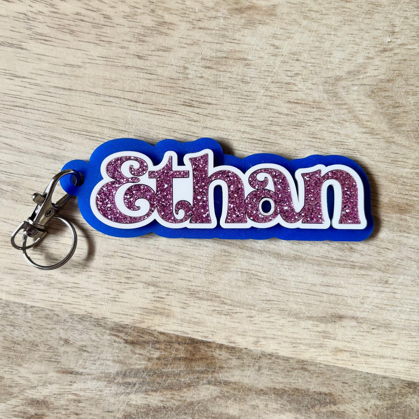 Sparkle Retro Font Name Keyring