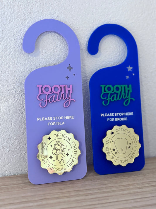 Personalised Coloured Tooth Fairy Pickup & Drop off Door Hanger