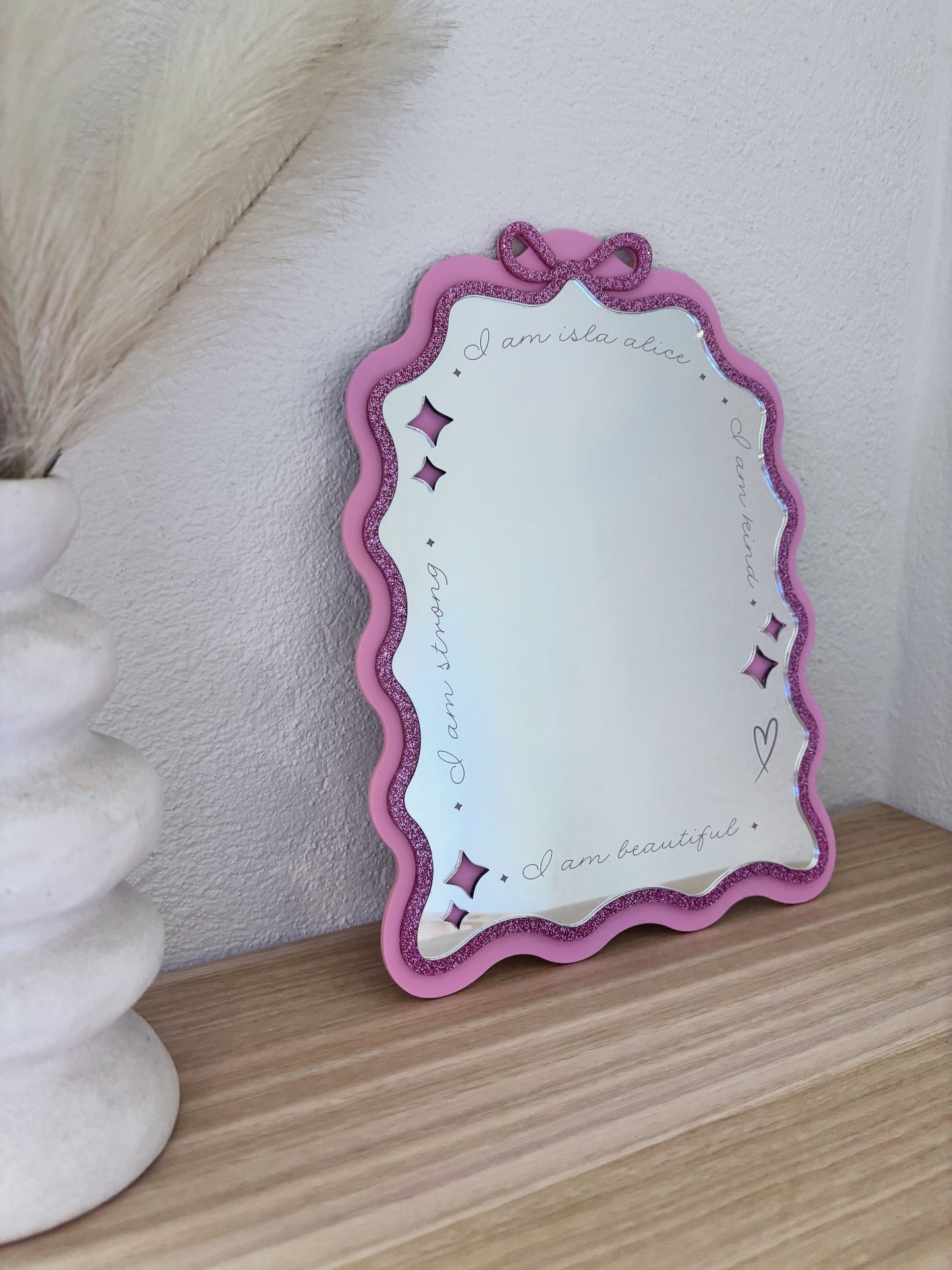 Personalised Affirmation Wavy Bow Arch Mirror