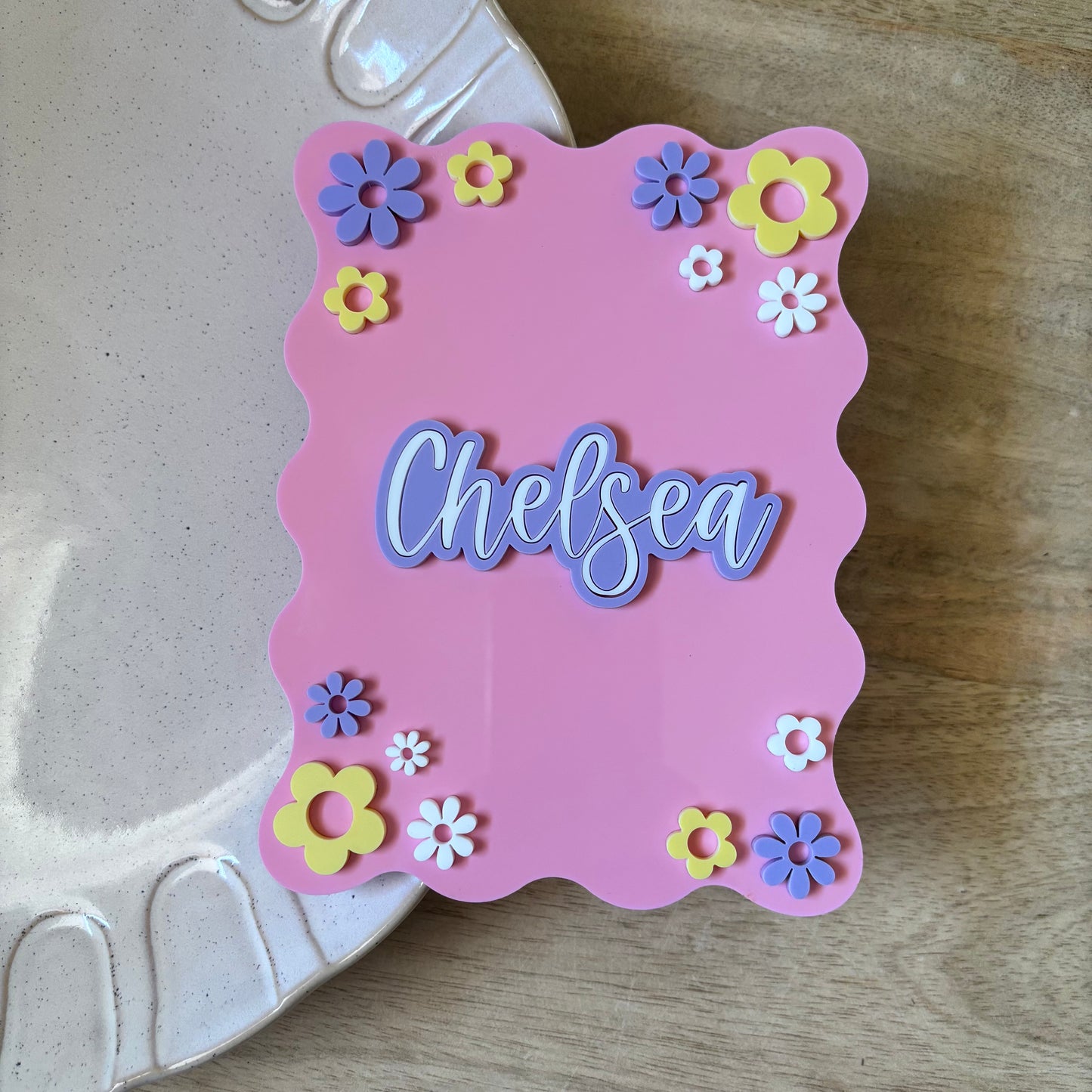 Reversible Name /Age Flower Wavy Rectangle Board