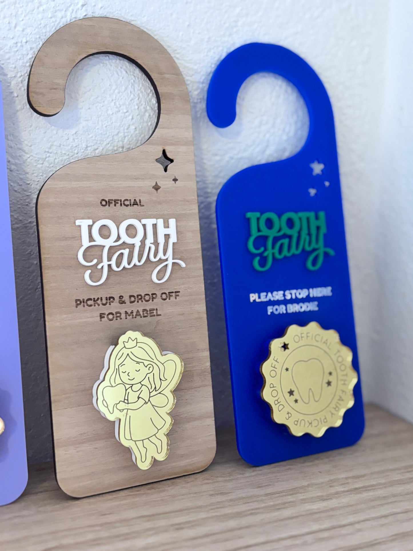 Personalised Wood Finish Tooth Fairy Pickup & Drop off Door Hanger